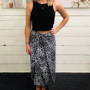 Front Tie Animal Print Skirt - Grey